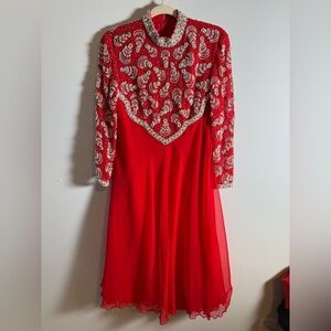 Vintage Victoria Royal Ltd Red Beaded Dress‎ Old Hollywood Glam 60’s- 80’s